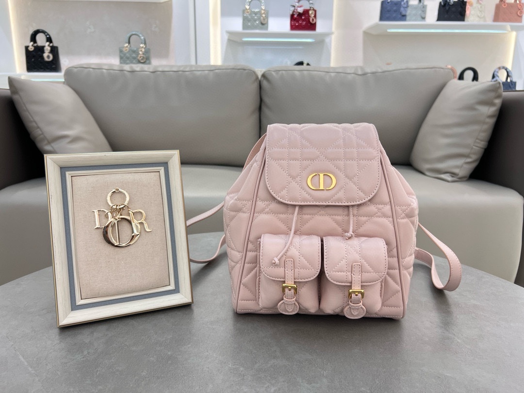 Medium Dior Caro Backpack Pink Macrocannage Lambskin